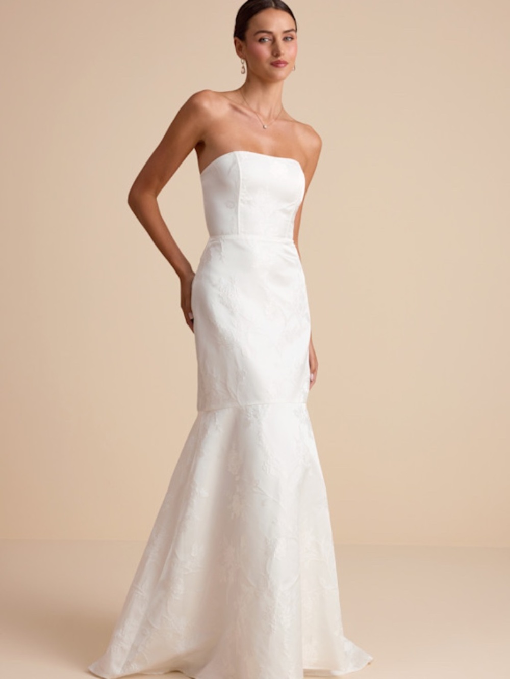 Lulus Cagney White Floral Jacquard Strapless Trumpet Maxi Dress - Size S